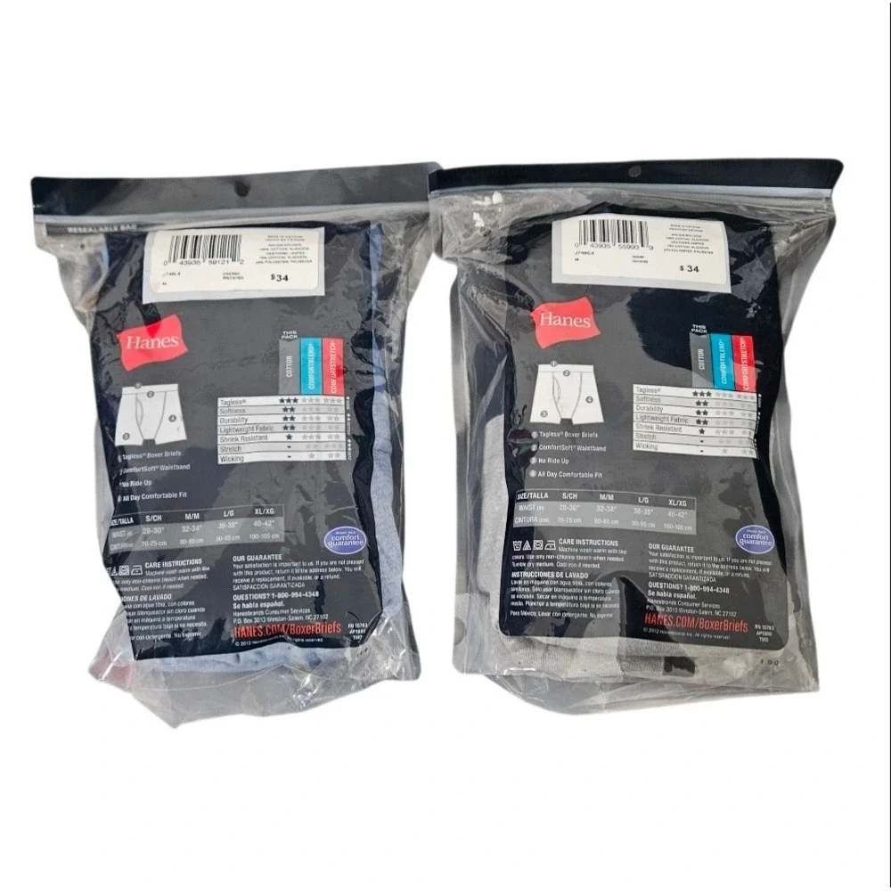 Hanes 8 Pack Mens Tagless Boxer Briefs Medium 32-34 ComfortSoft Cotton J746C4